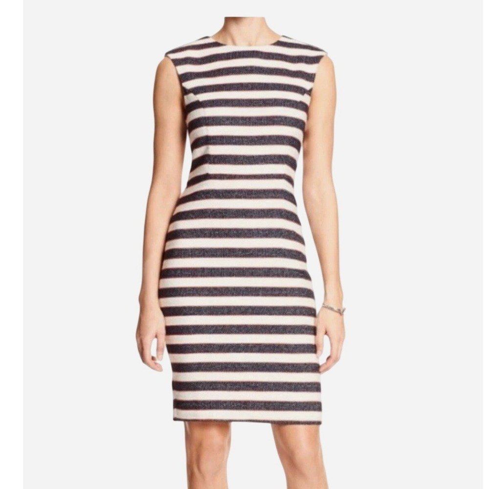 Banana Republic  Women 14 Striped Sheath Dress‎ Navy White Red Business Casual